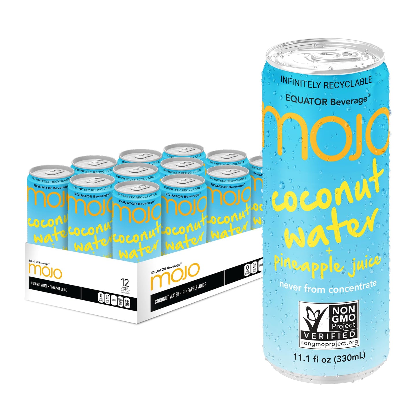 MOJO Coconut Water  Pineapple Juice  Hydration Drink  Sports Drink  Electrolytes Beverage 1043 mg  Vitamin B  C  Hydration Drink for Skin  Body  111 Oz Pack Of 12