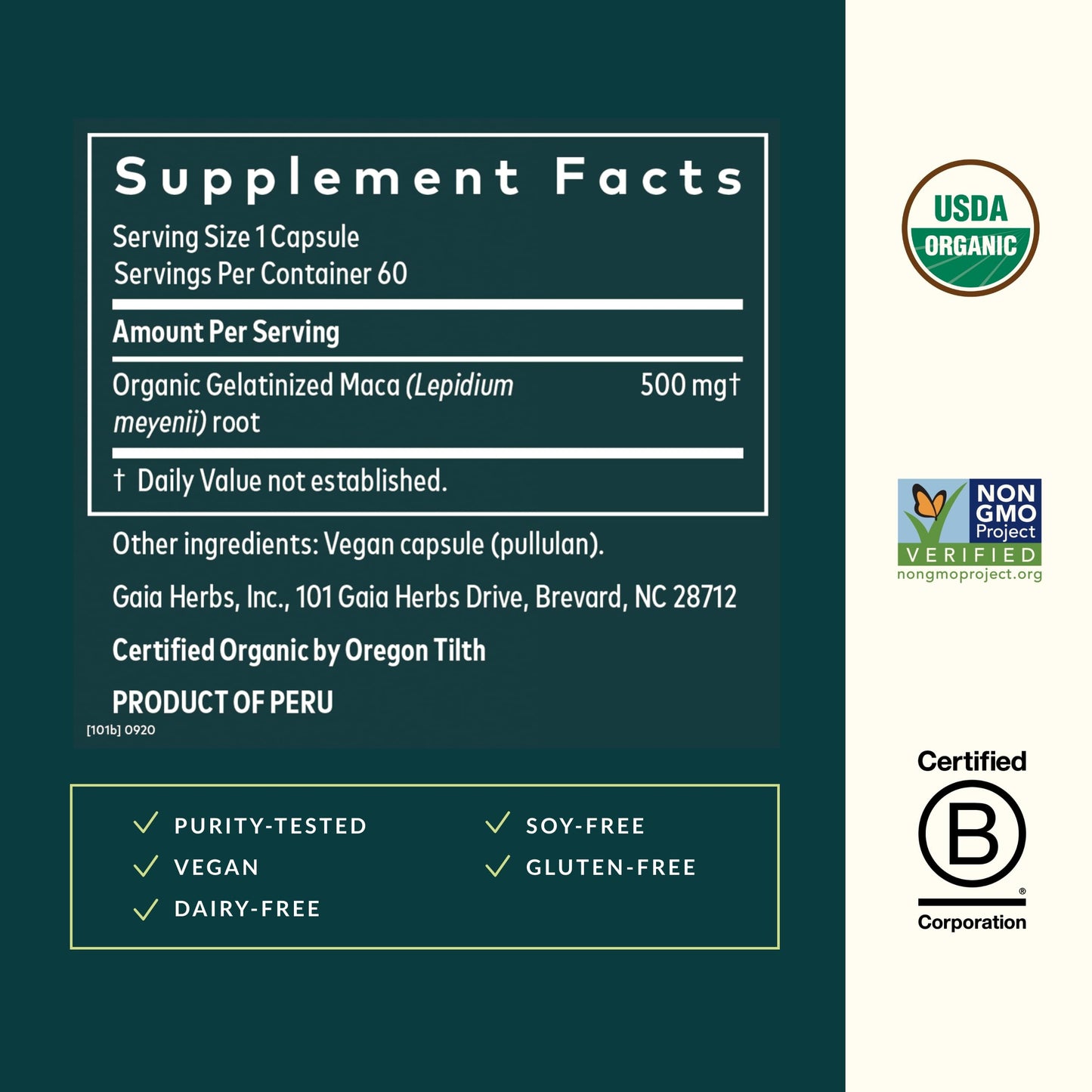 Gaia Herbs Maca Root - Caffeine-Free Natural Energy Supplement - Supports and Maintains Healthy Energy and Stamina - Made with Organic Maca Root (Lepidium meyenii) - 60 Vegan Capsules (30-Day Supply)
