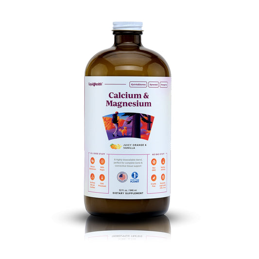 LIQUIDHEALTH Calcium & Magnesium Adult Liquid Vitamin Supplement - Bone, Joint, Muscle, Connective Tissue Support, Heart Health, Essential Nutrients - Great Taste, Vegan, Non GMO, Sugar-Free (32 oz)