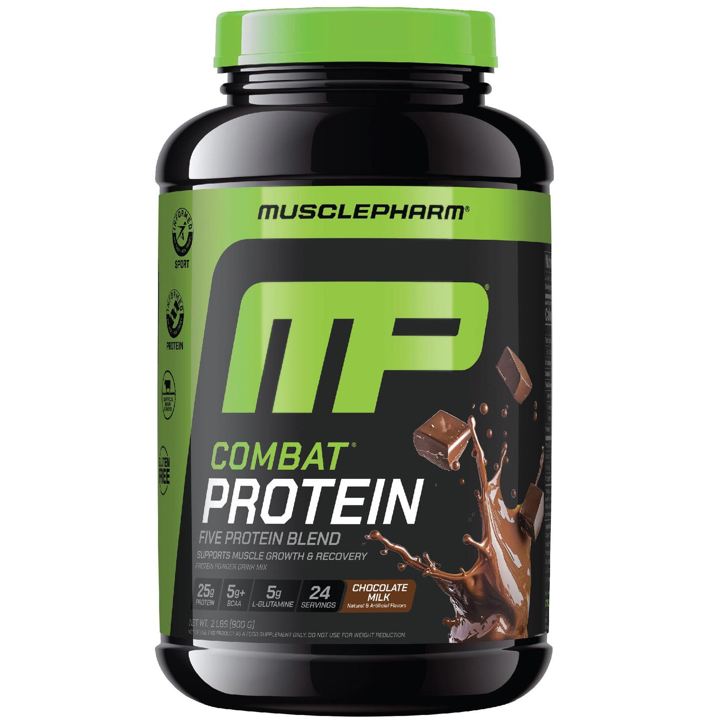 MusclePharm Combat Protein Powder, Chocolate Milk Flavor, Fuels Muscles for Productive Workouts, 5 Protein Sources Including Whey Protein Isolate & Egg Albumin, Gluten Free, 2 lb, 26 Servings