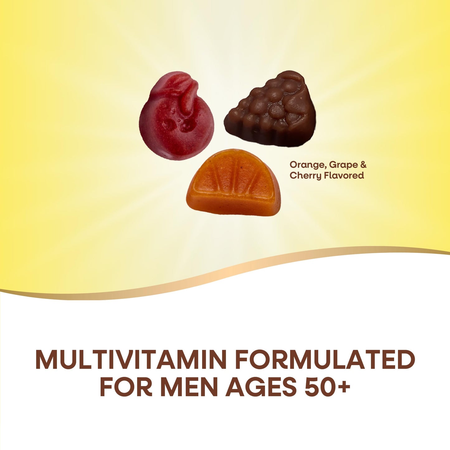 Nature’s Way Alive! Men’s 50+ Premium Gummy Multivitamin, Supports Healthy Heart, Brain & Muscle Function*, B-Vitamins, Vegetarian, Grape, Orange and Cherry Flavored, 75 Gummies (Packaging May Vary)