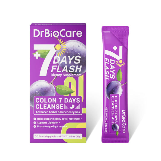 DrBioCare Colon 7 Days Cleanse, 7 Days Flash, Colon Cleanse, Detox & Digestive Support, Prune Flavor - 7 Packs
