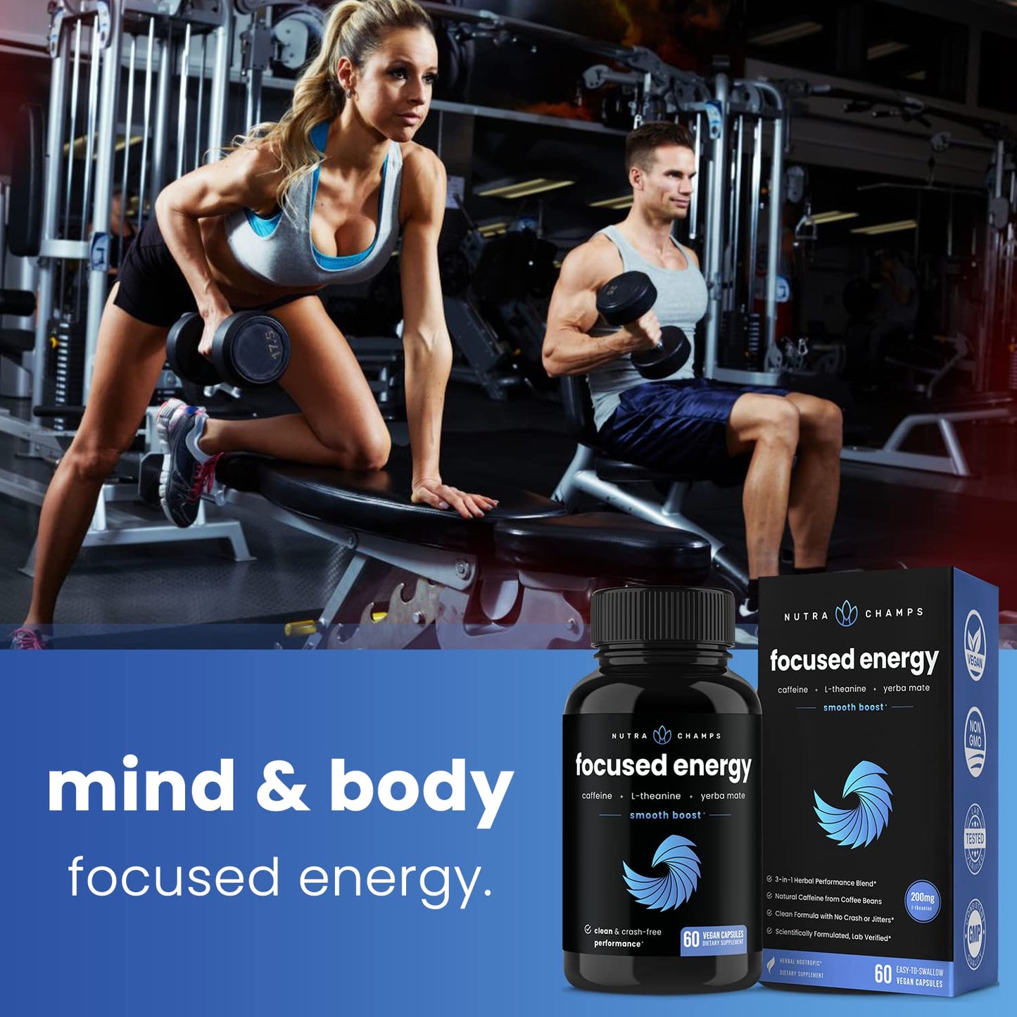 Caffeine Pills with L-Theanine for Focused Energy, Smooth & Clean Energy Supplement for Focus & Performance, No Crash, No Jitters, 60 Vegan Energy Pills