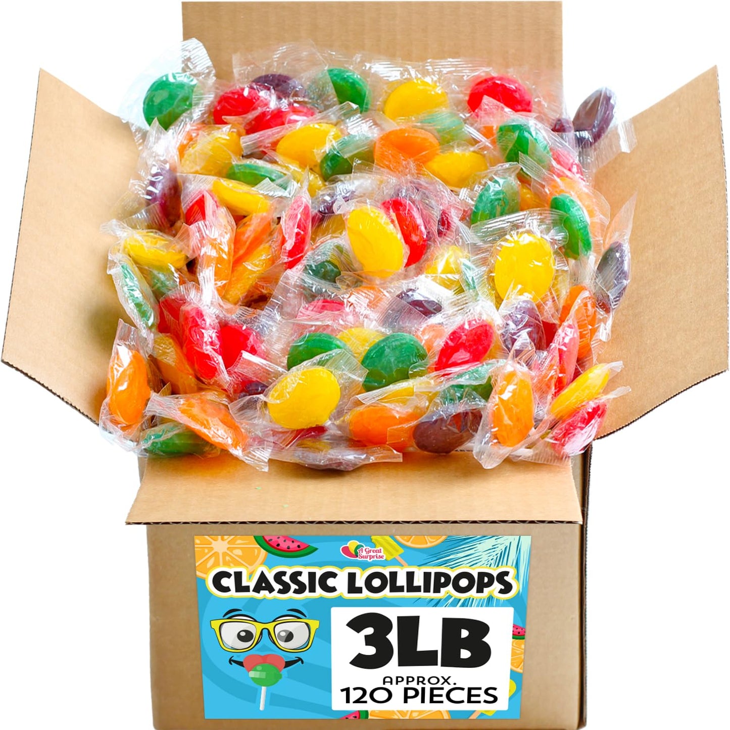 Lollipops  3 Pounds  Classic Lollipops Individually Wrapped  Flat Lolipops for Kids  Summer Candy Suckers  Assorted Fruit Flavors  Birthday Party Goodie Bag Favors  Bulk Candy