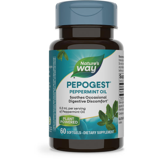 Nature's Way Pepogest Peppermint Oil, Soothes Occasional Gastrointestinal Discomfort*, Enteric Coating, 60 Softgels (Packaging May Vary)