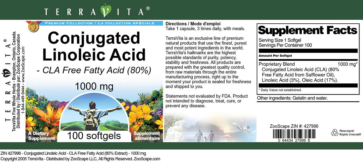 Conjugated Linoleic Acid - CLA Free Fatty Acid (80%) - 1000 mg (100 softgels, ZIN: 427996) - 2 Pack