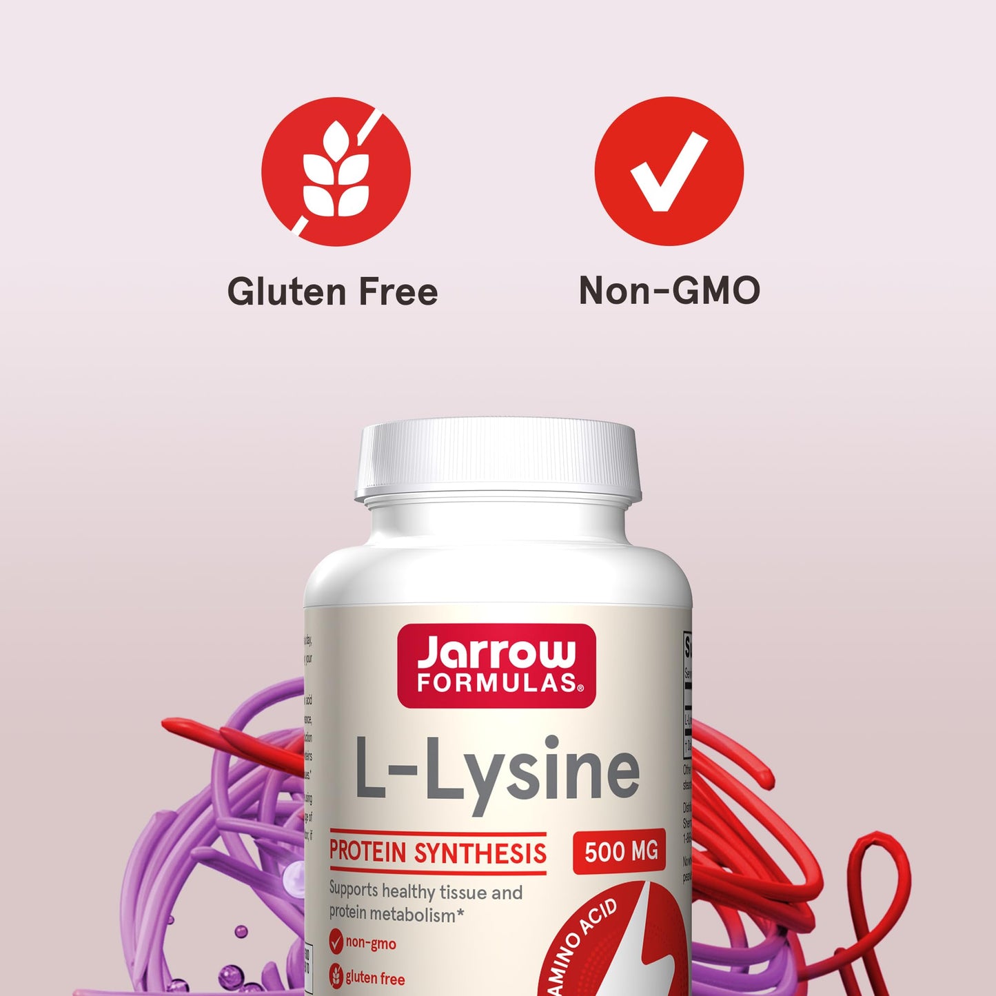 Jarrow Formulas L-Lysine 500 mg, Dietary Supplement, Amino Acid for Protein Synthesis and Healthy Tissue Support, 100 Capsules, 100 Day Supply