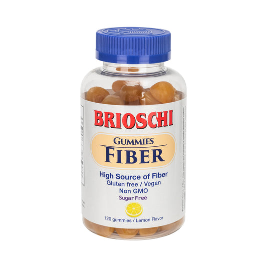 Brioschi Fiber Gummies Lemon Flavored, Gluten-Free Vegan Non-GMO Gelatin-Free, High Source of Fiber, Sugar-Free, 120 Count