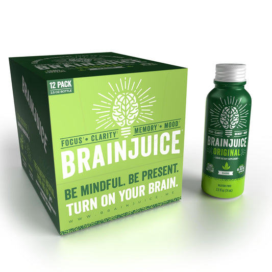 BrainJuice Brain Support Shot, Gluten Free Supplement Shots for Energy & Focus, Healthy Drinks with Alpha GPC, Vitamin B & Organic Green Tea Extract Caffeine, Classic, 2.5 fl oz, 12 Pack