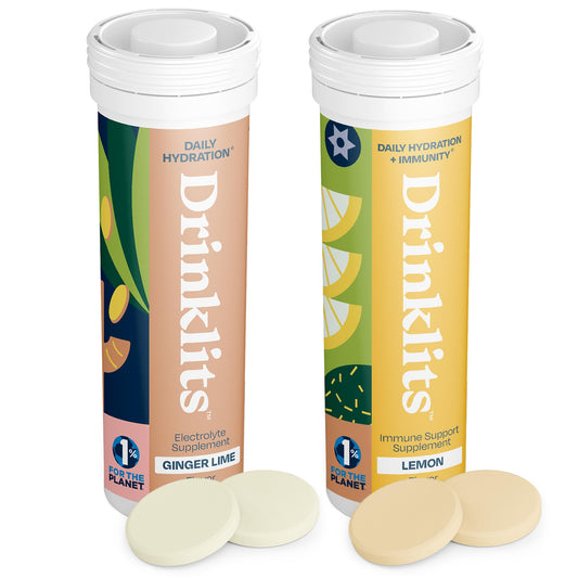 Drinklits Ginger-Lime Hydration & Lemon Immune Support (2) Tube Combo Pack | Great Taste - Daily Electrolytes - Essential Vitamins | 20 Servings (10 Tablets Per Tube)