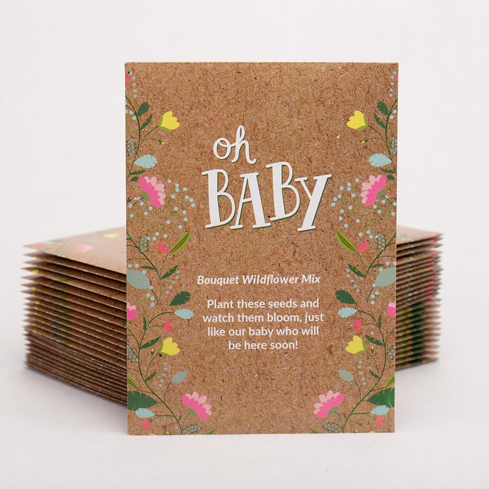 BENTLEY SEED CO Oh Baby Flower Seeds Packets  GirlBoy Baby Shower Favors  PreFilled 25 Wildflower Seed Packs for Favor  EcoFriendly Gift  Babys Guest Giveaways  NonGMO Seeds  Brown Envelop