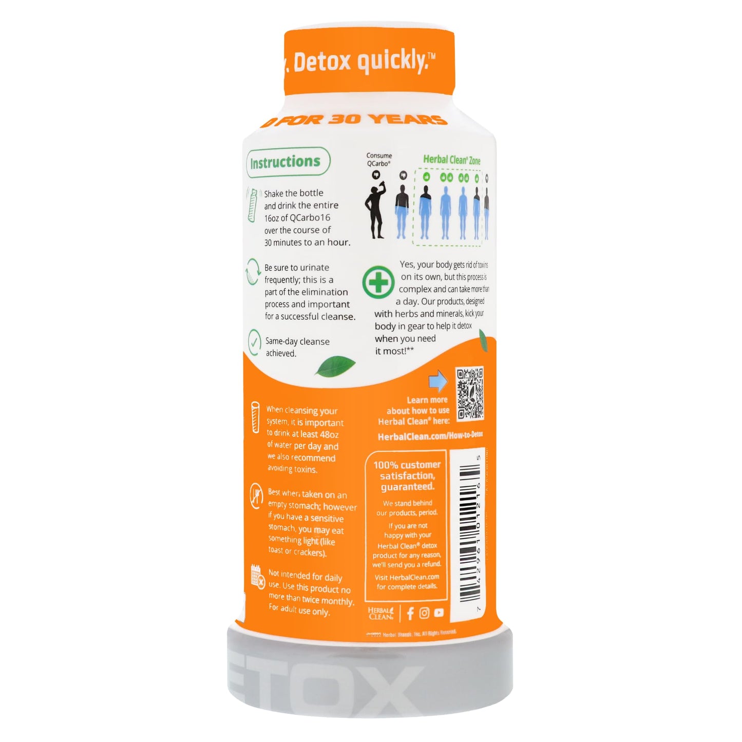 Herbal Clean - QCarbo16 Same-Day Detox Drink, Orange, (16 fl oz)