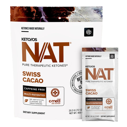 Keto//OS NAT® Swiss Cacao - Caffeine Free - Exogenous Ketones - Supplement for Men and Women (20 Count)