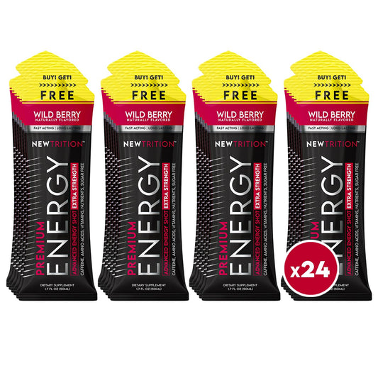 NewTrition Extra Strength Energy Shots, with Caffeine, Vitamin B & Amino Acids, Sugar-Free Vitamin Energy Shot, 1.7 fl oz, Wild Berry, 24 Count