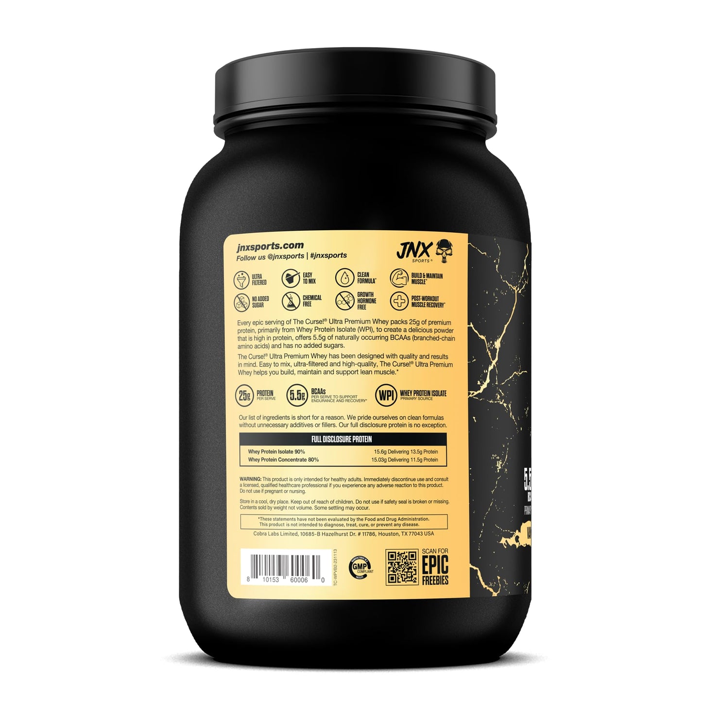 JNX SPORTS The Curse! Ultra Premium Whey Protein Powder Vanilla Bean 2lb | 25g Protein Per Serve, Primary Source Whey Isolate