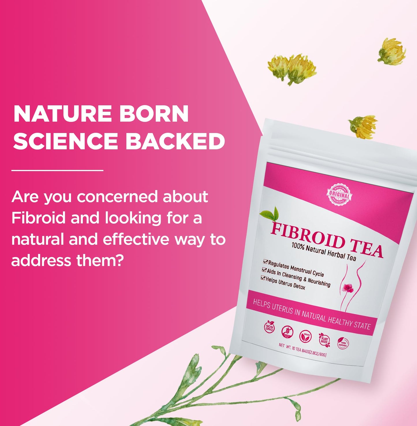 Laicuherb Fibroids Herbal Tea for Women Get Pregnant Fast & Hormone Balance, 10 Teabags Fertility Tea for Women Ovarian, Natural Detox Womb to Warm Uterus and Detox
