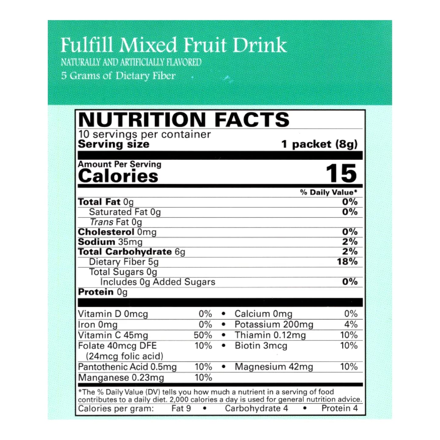 Nutmeg State Nutrition - Fulfill High Fiber Drink Mix, Low Calorie, Fat Free, Sugar Free, Naturally Flavored, Ideal Protein Compatible, Aspartame Free, 10 Servings Per Box (Mixed Fruit)