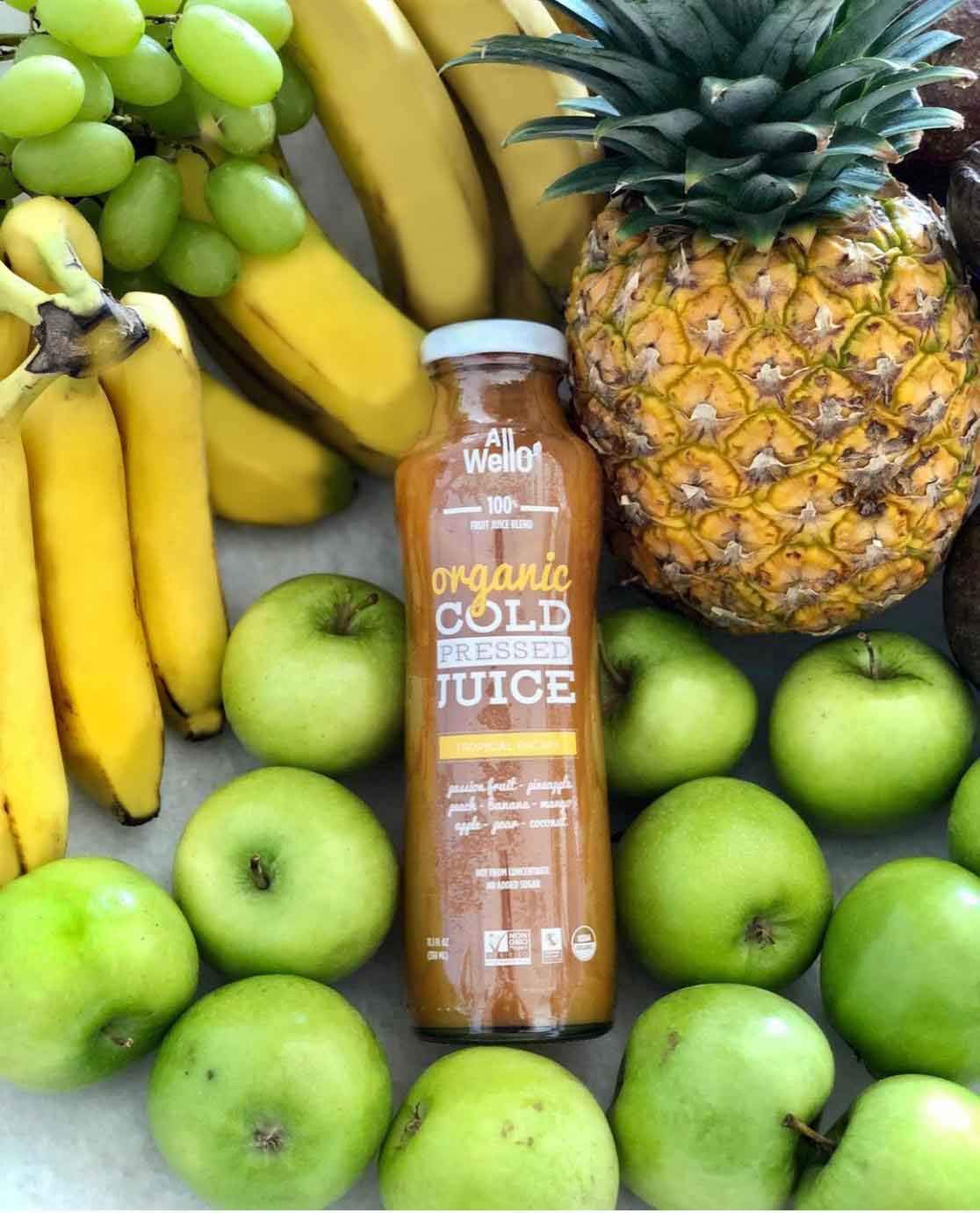 AllWellO Organic Cold Pressed Juice Drinks with Real Fruits and Vegetables Gluten Free NonGMO Healthy Juices No Preservatives No Sugar Added Tropical Escape 6 Pack