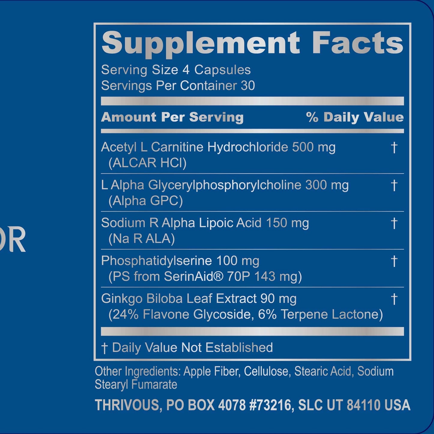 Thrivous Alpha - Enhance Brain & Nerve Function for Better Aging - Advanced Natural Nootropic Supplement: Alpha GPC, ALCAR, R Alpha Lipoic Acid, Ginkgo, SerinAid Phosphatidylserine - 120 Capsules