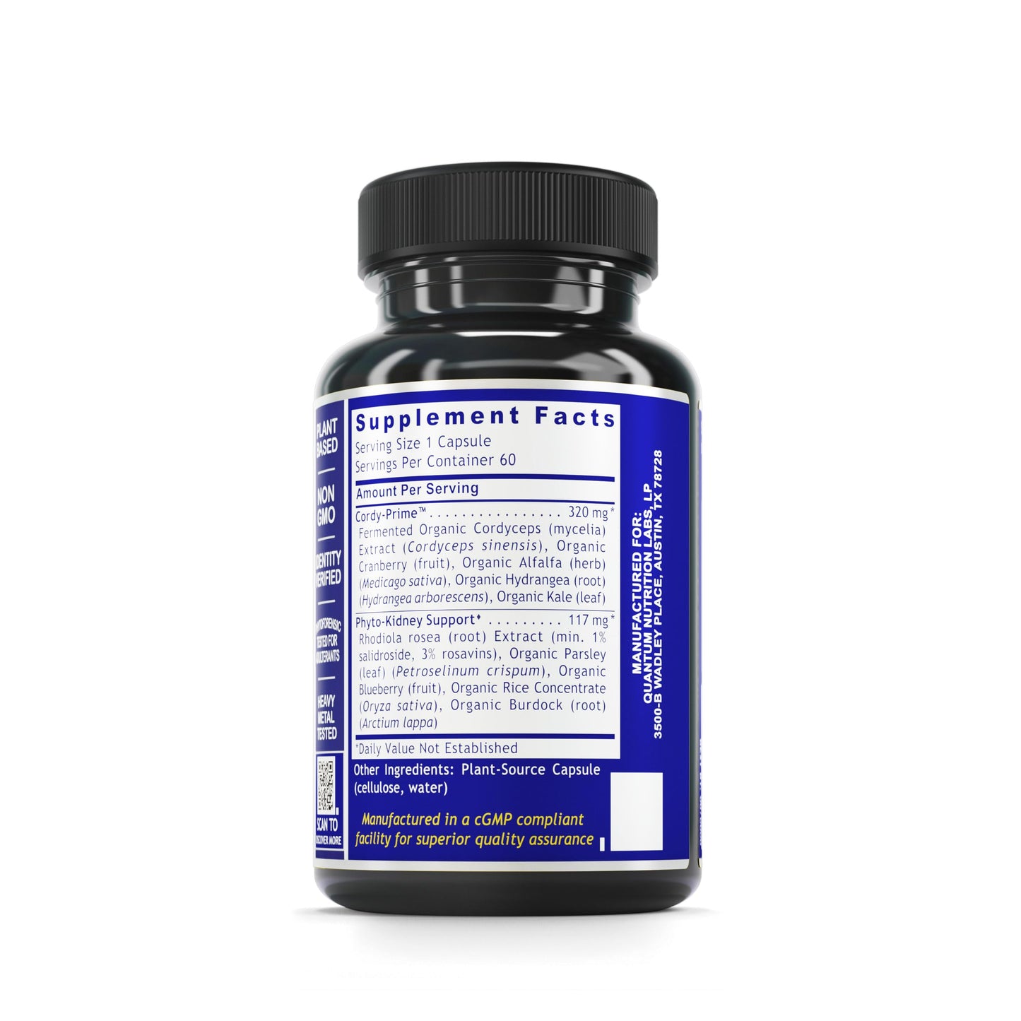 Quantum Nutrition Labs Kidney Support - Kidney Health Supplement, Kidney Support Supplement, Kidney Vitamins for Men and Women with Cranberry, Rhodiola Rosea, and Parsley - 60 Vegetarian Capsules