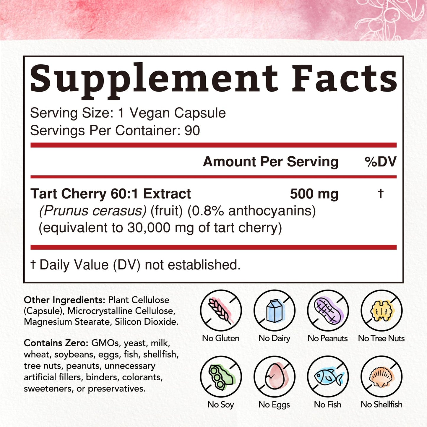 Bonawell Tart Cherry 60:1 Extract, 30000mg Strength, Made from Montmorency Tart Cherries, Powerful Uric Acid Cleanse for Joint Comfort, 3 Month Supply, 90 Capsules