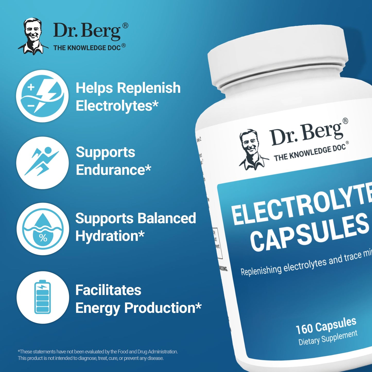 Dr. Berg Electrolyte Capsules - Electrolyte Supplements for Supporting Energy, Endurance, and Hydration - Sugar Free, No Maltodextrin, Keto Friendly - 160 Caps