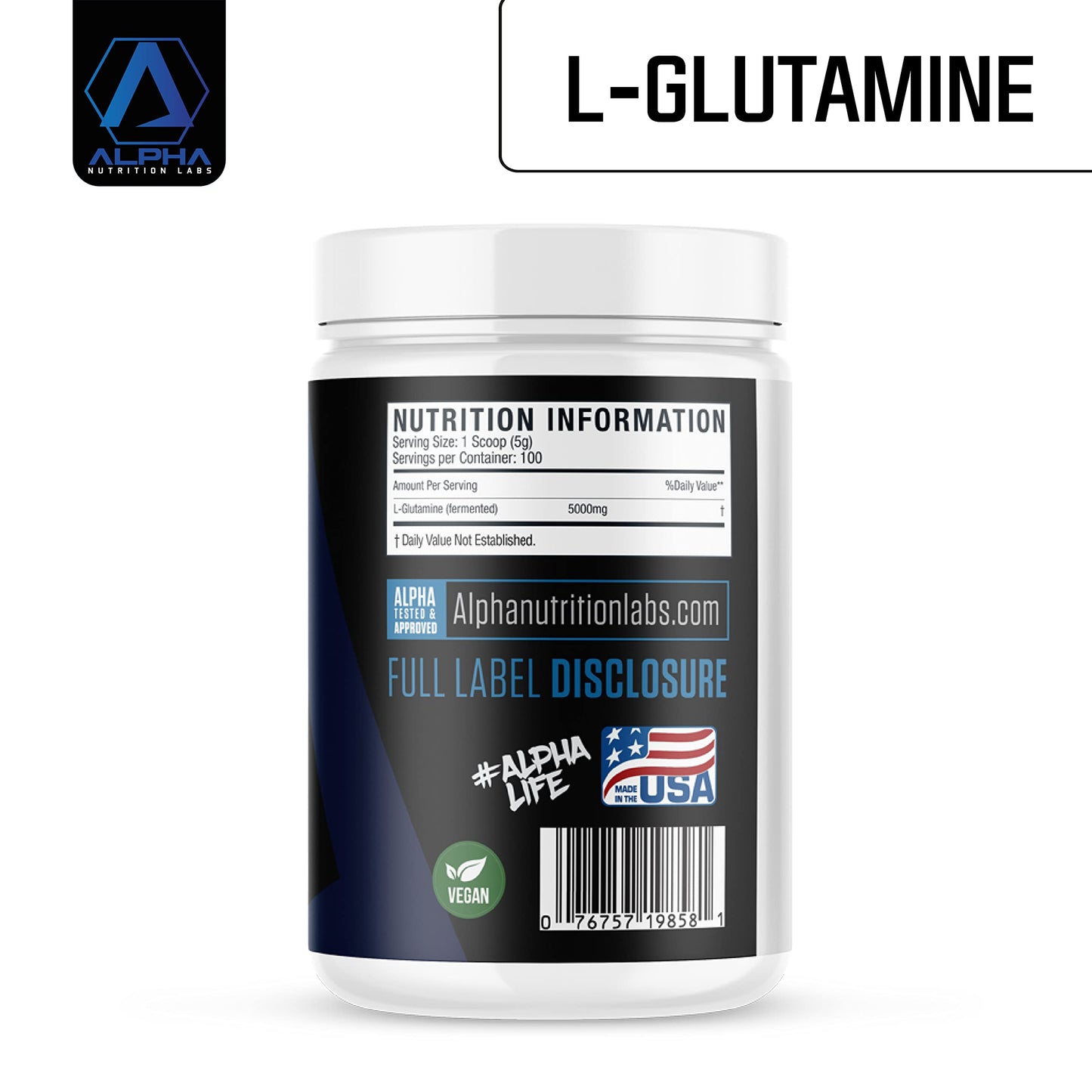 Alpha Nutrition Labs L-Glutamine (Fermented) 500 Grams