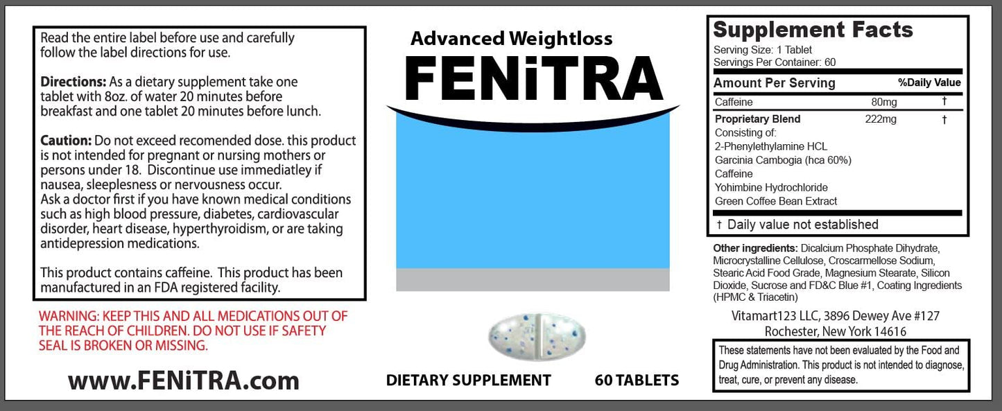 Fenitra Weight Management Support Supplement Tablets | 60 Tablets for Energy & Wellness