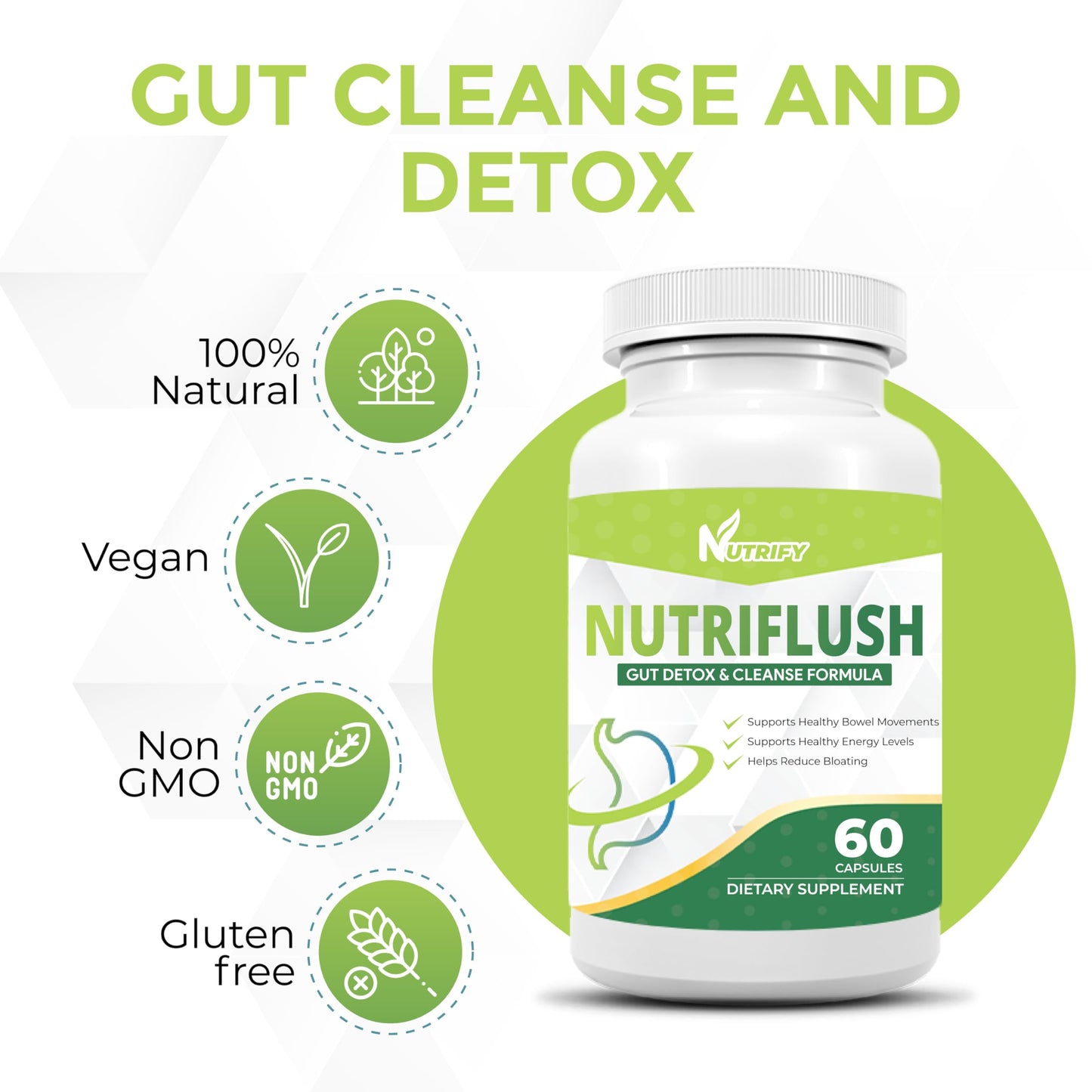 NutriFlush - Powerful Colon Support & Gut Cleanse Formula, High Absorption, GMO Free, Made in USA