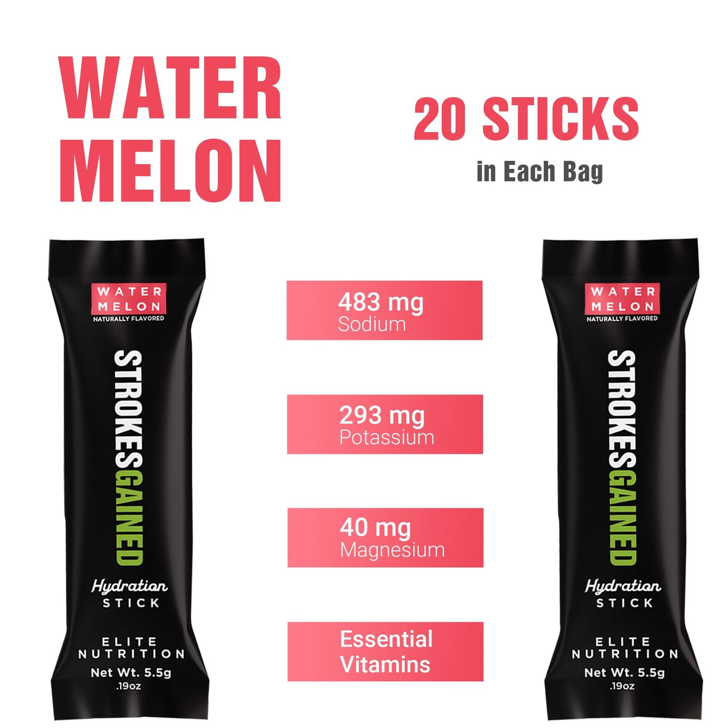 Strokes Gained Golf Hydration Watermelon Electrolyte Powder - Sugar Free Drink Mix Packets - Golf Accessories for Men & Women - Golf Gifts - 20 Stick Packs
