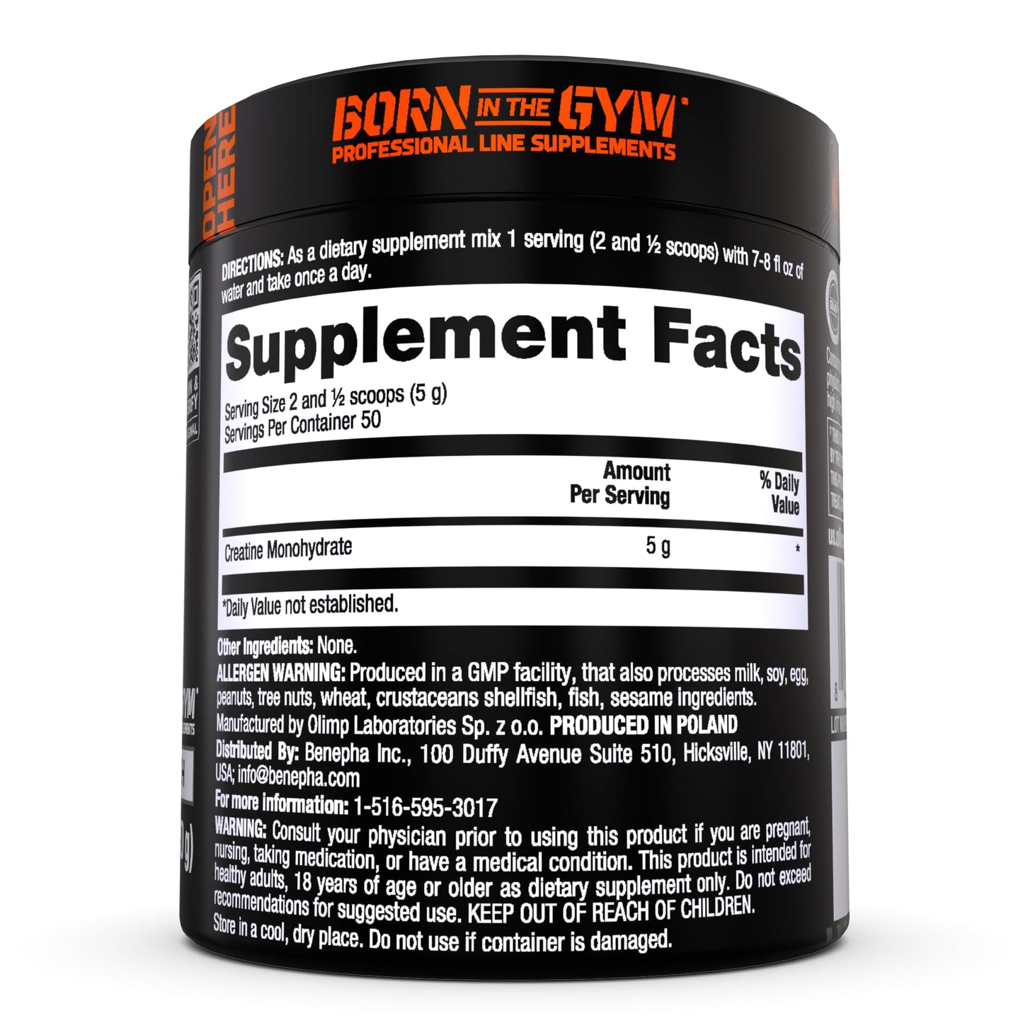 OLIMP BORN IN THE GYM Creatine Powder 250g Pure Creatine Monohydrate Powder in Micronised Quality - Optimal High Dose