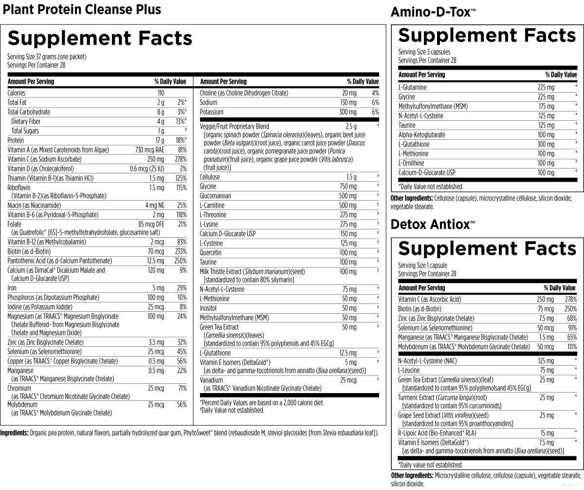 Designs for Health Plant Protein Cleanse Plus 14 Day Detox Program - Promotes Healthy Liver Function + Metabolic Cleanse with Antioxidants + Herbs, Vegetarian (28 Protein Powder Drink + Vitamin Packs)