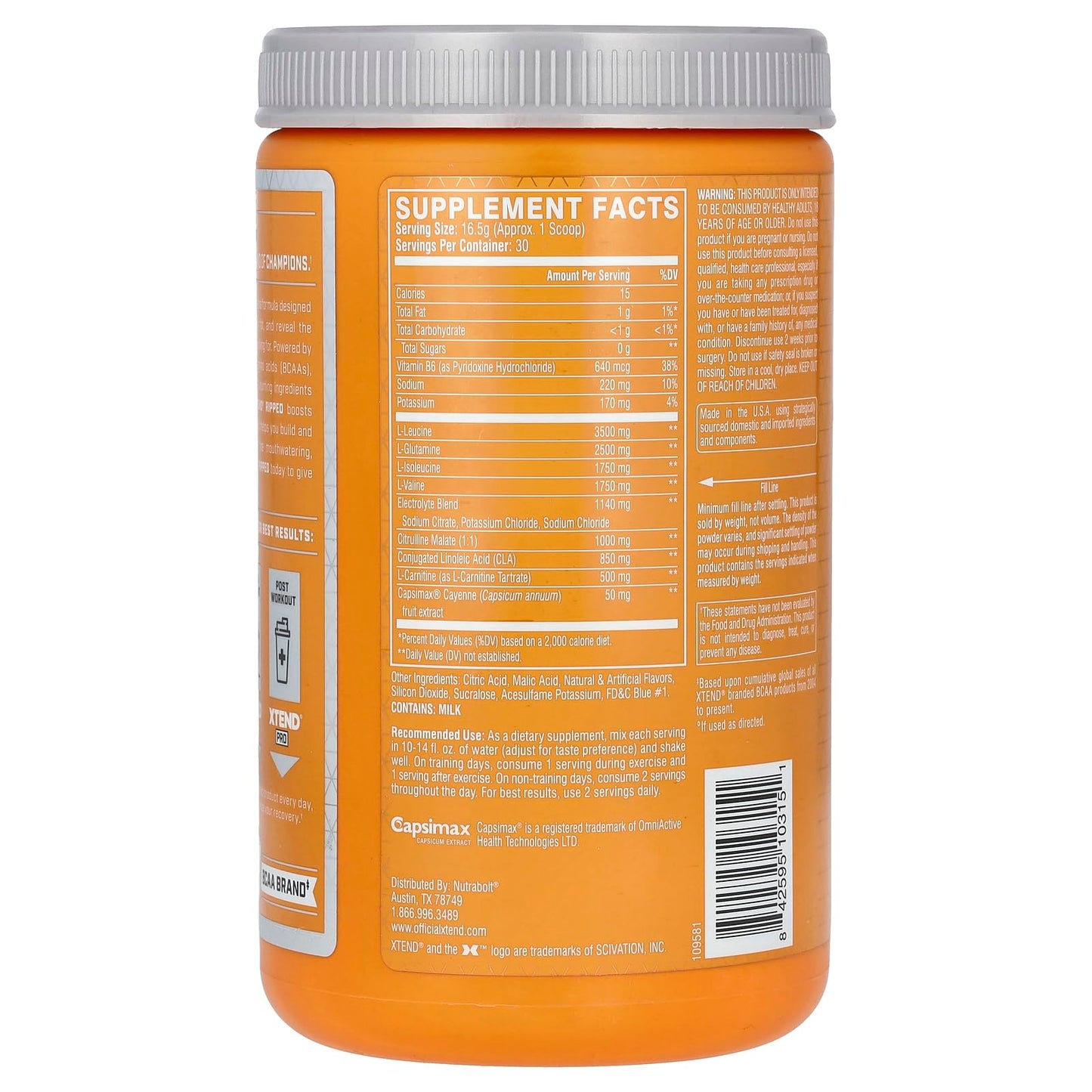 Xtend XTEND Ripped BCAA Powder Blueberry Lemonade - Cutting Formula + Sugar Free Post Workout Muscle Recovery Drink with Amino Acids - 7g BCAAs for Men & Women - 30 Servings