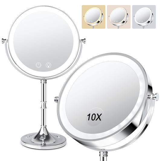 Fursourige 8" Lighted Makeup Mirror,1X/10X 4000mAh Rechargeable Double Sided HD Magnifying Mirror with 3 Colors Stepless Dimming,360°Rotation Touch Screen Vanity Mirror with Memory Function,Women Gift