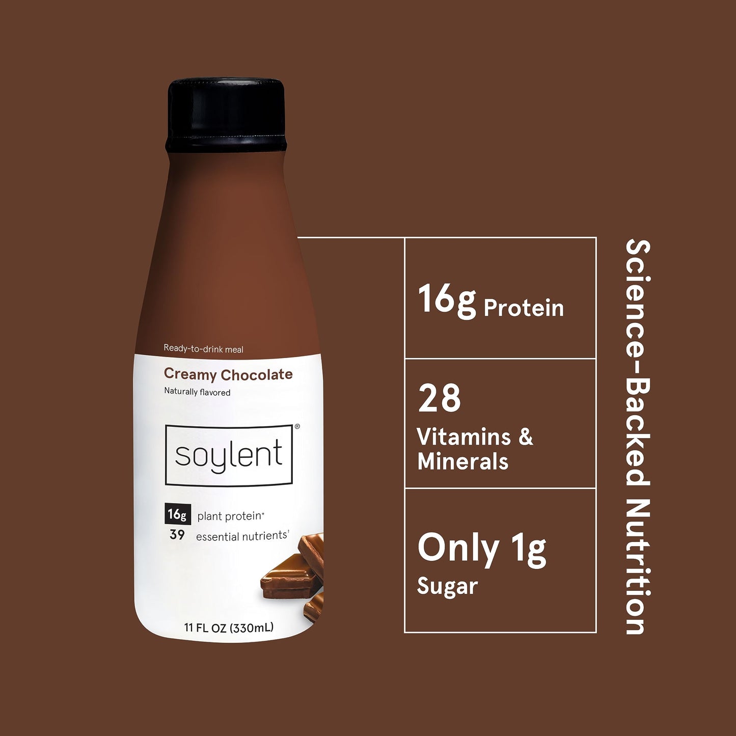 Soylent Chocolate Meal Replacement Shake Contains 16g Complete Vegan Protein ReadytoDrink 11oz 12 Pack
