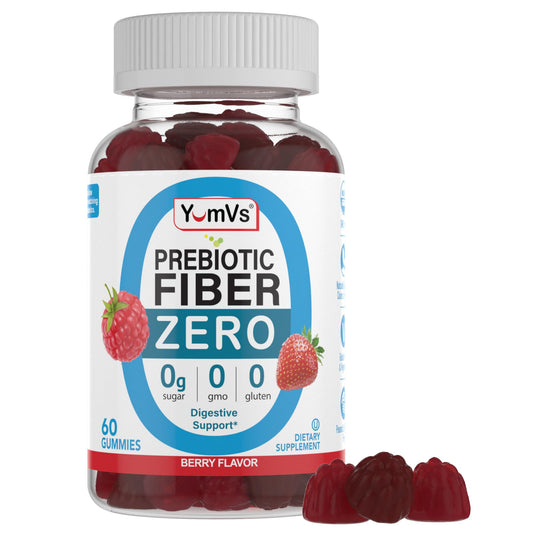 YUM-V'S Prebiotic Fiber Zero Gummies, Keto Friendly Sugar Free Supplement, 4 g Fiber for Digestive Support, Natural Berry Flavor Chewables for Women & Men, 60 Count