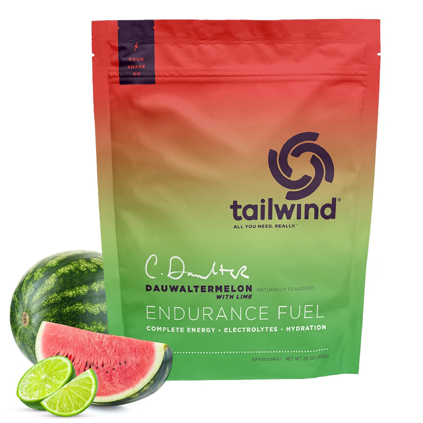 Tailwind Nutrition Endurance Fuel, Sports Drink Powder Mix with Electrolytes, Non-GMO, Free of Soy, Dairy, and Gluten, Vegan, Dauwaltermelon, 30 Servings