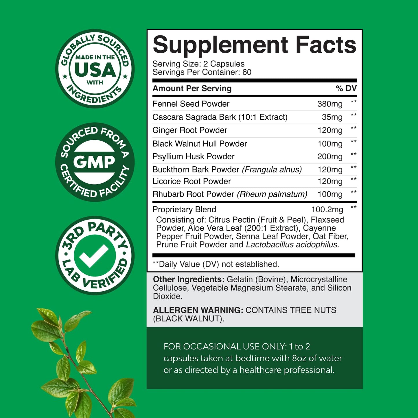 Herbal Colon Cleanse for Women & Men - 15 Day Gut Cleanse Detox for Women with Senna Leaf Cascara Sagrada & Psyllium Husk for Fasting Acting Relief - 3rd Party Tested Made in the USA (60 Servings)
