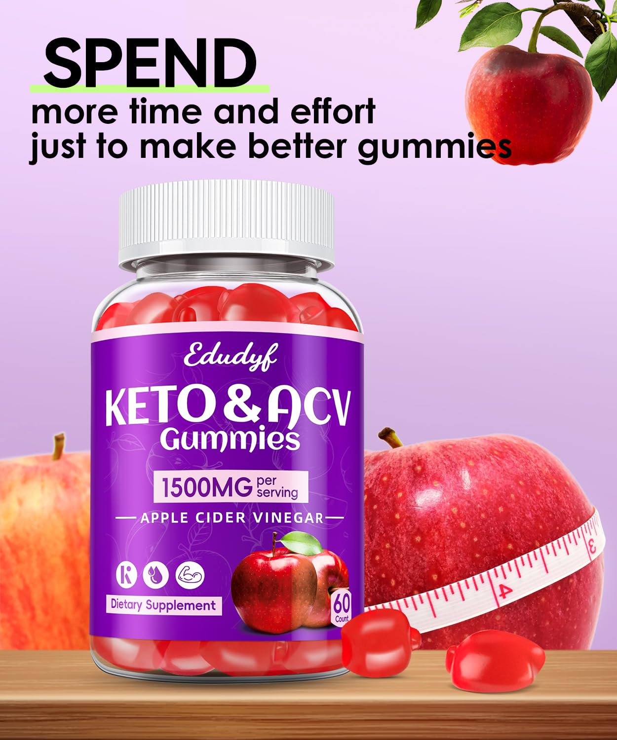 Keto ACV Gummies with B12 B6 - 1500 mg Apple Cider Vinegar Supplement with Pomegranate and Beet Juice, Vegan & Gluten-Free, 480 Gummies for Men & Women