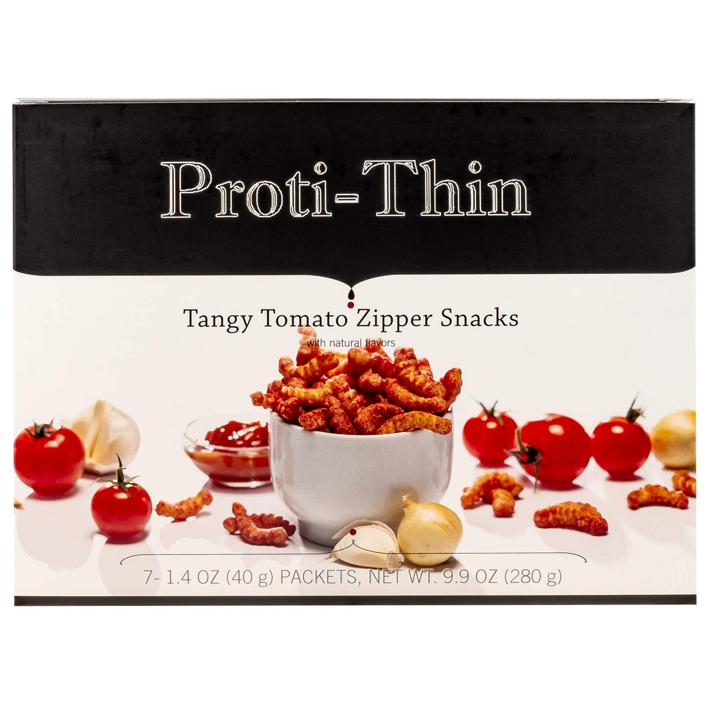 Proti-Thin High Protein Tangy Tomato Zipper Snacks, Crunchy Bites for Healthy Diet,15g Protein, Low Calorie, Low Fat, Low Sugar, Gluten-Free, 1 Pack of 7 Servings
