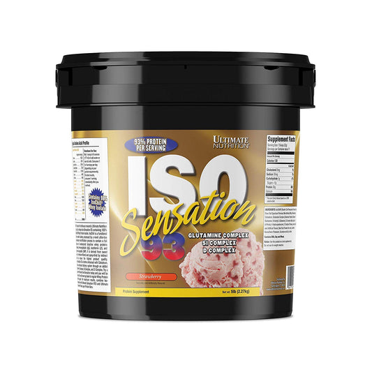 Ultimate Nutrition Iso Sensation 93 with Glutamine, Whey Protein Isolate Powder, 30 Grams of Protein, Low Carb Protein Shakes, Keto Friendly, 5 Pounds, Strawberry Flavoured