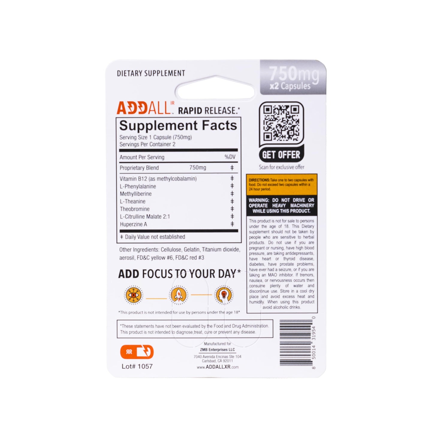 Addall Rapid Release Supplement (12 Pack) #1 Effective Alternative Brain Supplement Substitute Pills Nootropic & Energy | No Crash | Science Backed Formula | USA Made