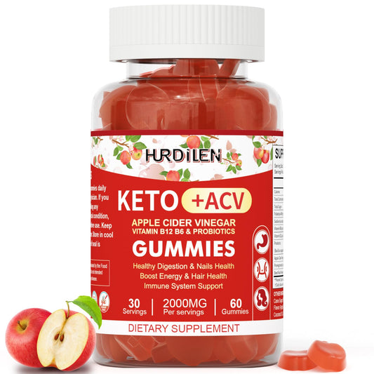 Keto ACV Gummies - 2000mg Apple Cider Vinegar Gummies with Probiotics, Vitamin B12 & B6 for Digestion, Energy Boost, Immunization & Hair Health - 60 Count No Sugar, Non-GMO, Gluten-Free for Women Men