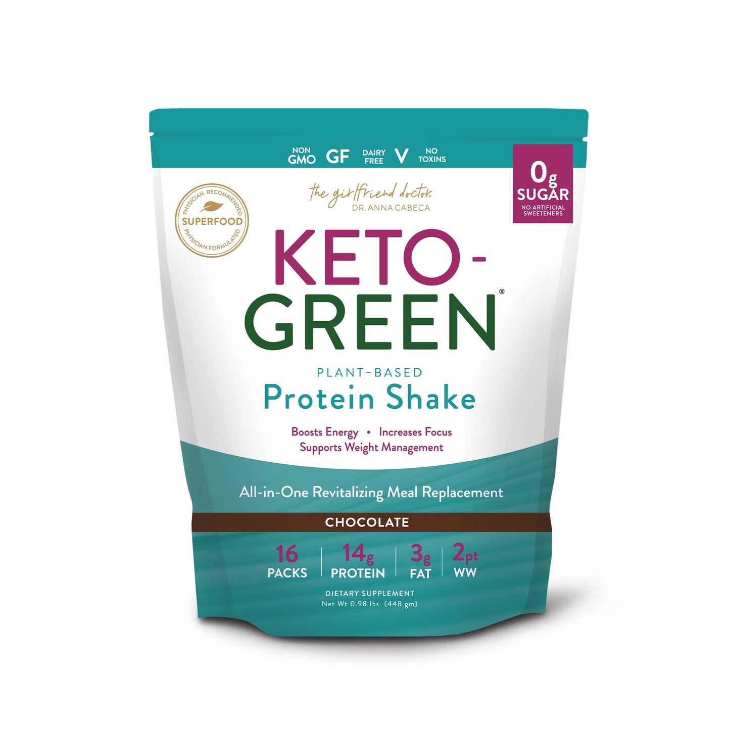 VIDAPURA Keto Green Protein Shake - Chocolate Ketogenic Protein Powder Drink, Lactose-Free Vegan Protein, Supports Gastrointestinal Health, Aides Natural Body Detoxification, 16 Pack