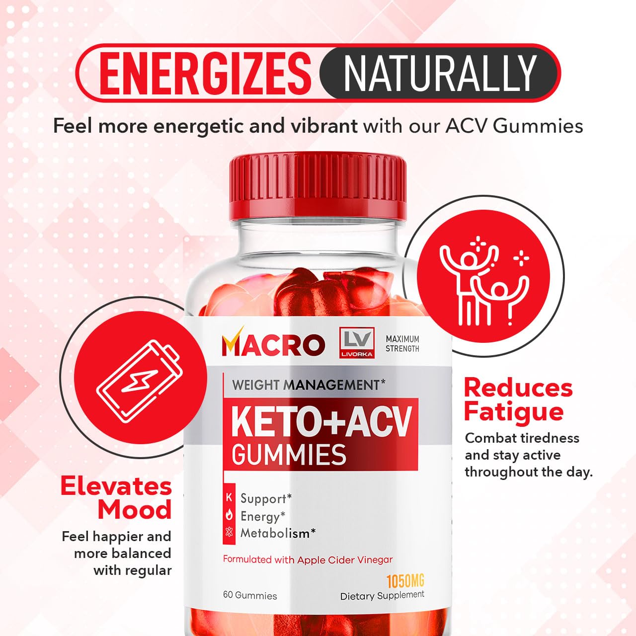 LIVORKA Macro Keto ACV Gummies, Macro Gummies Advanced Formula, 60 Gummies Per Bottle for 30 Days