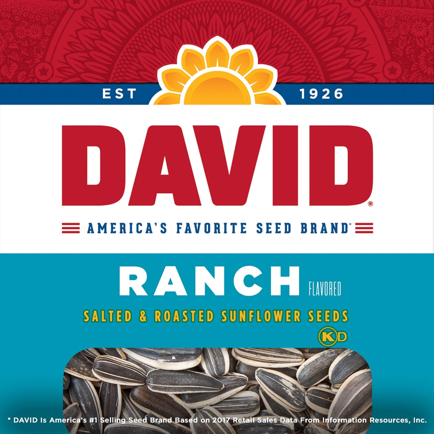 DAVID Roasted and Salted Ranch Sunflower Seeds 1625 oz 12 Pack