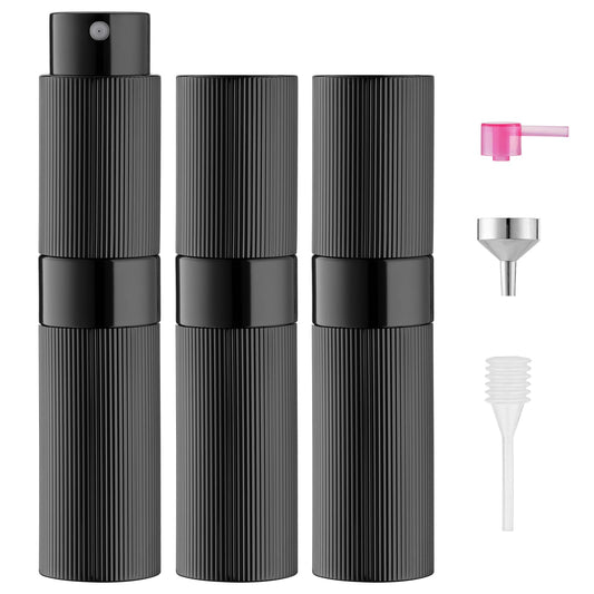 LISAPACK Perfume Travel Refillable Bottle: Atomizer Cologne Spray for Men Portable - Mini Sprayer Empty for Refill - Small Size Black 8ML Striped