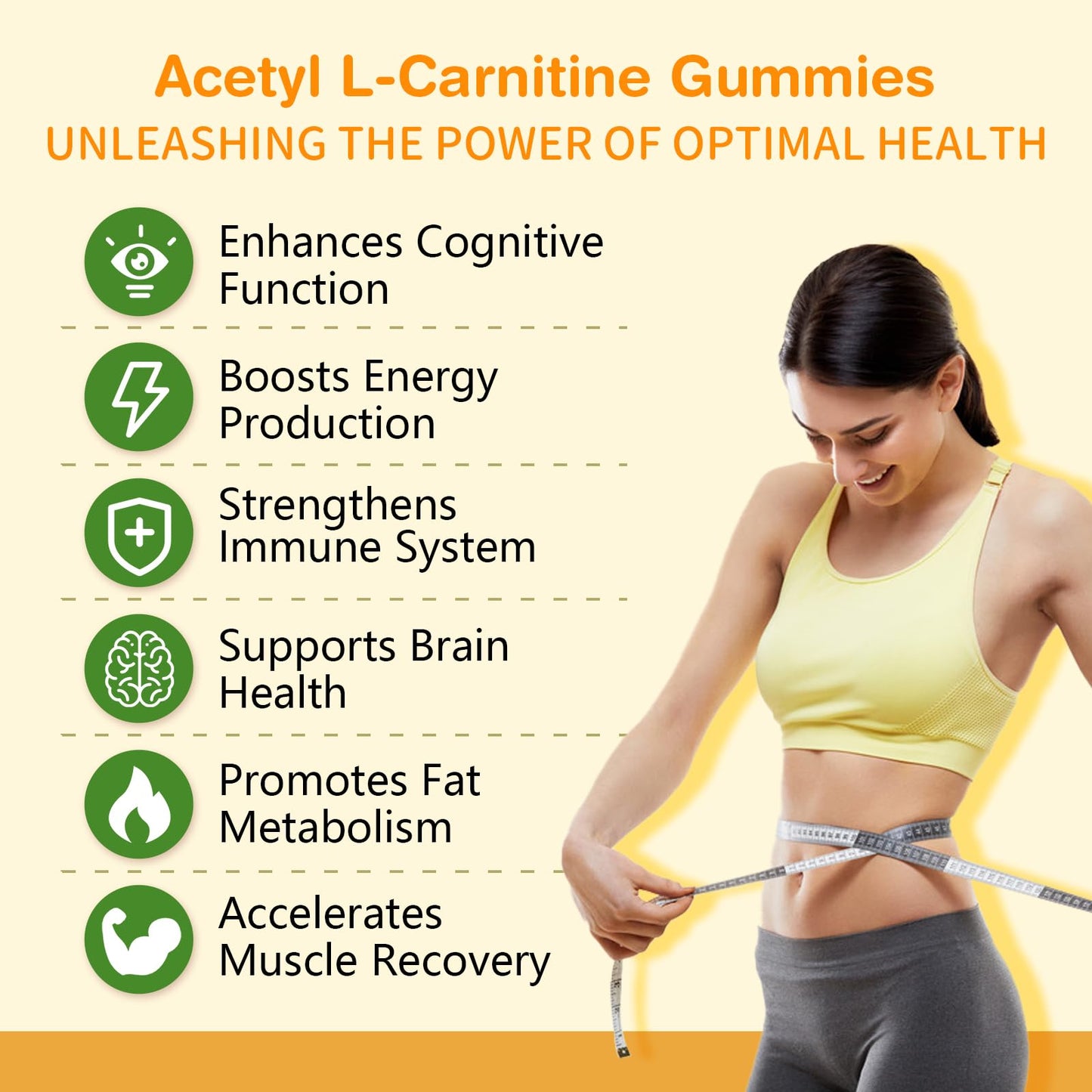 Sijigood Acetyl L-Carnitine Supplement, Natural Nutrition Supplement for Boost Energy, Immunity, Vegan, Orange Flavor, 60 Count