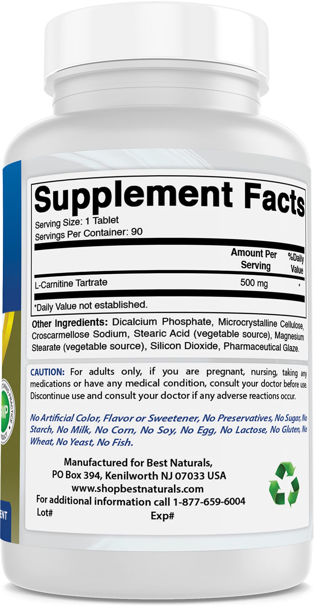 Best Naturals L-Carnitine Tartrate 500 mg 90 Tablets (90 Count (Pack of 3))