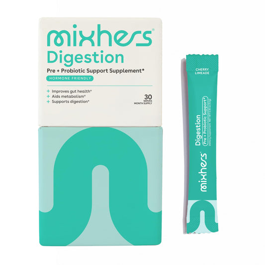 Mixhers Digestion - Gut Health Supplement - For Metabolism, Digestion & Detox - Prebiotics & Postbiotics Drink Mix - With Bacillus Coagulans & L-Glutamine - 30 Packets - Cherry Limeade